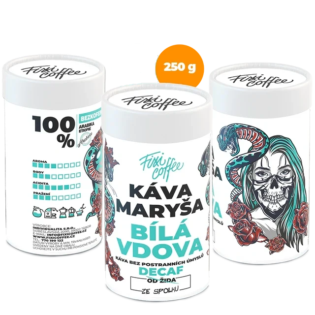 ☕ Bezkofeinová dárková káva Káva Maryša – Bílá vdova (100% výběrová Arabica z Etiopie) Fixi Coffee