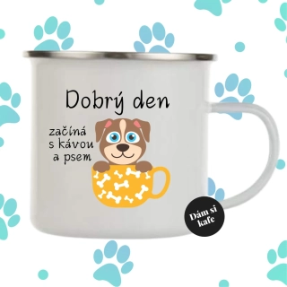 Plecháček Dobrý den začíná s kávou a psem
