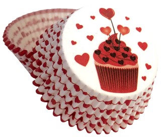 Papírové košíčky na muffiny a cupcakes s motivem srdíček
