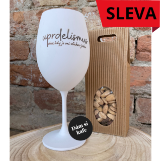 Barevná sklenka na víno bílá Uprdelismus