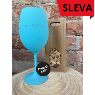 Barevná sklenka na víno modrá Nepiju! Degustuju!