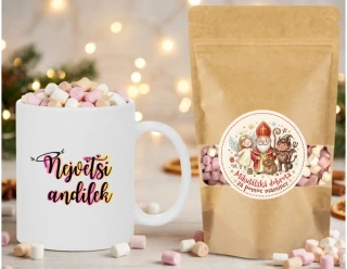 👼 Výhodný set: Keramický hrnek „Pro největšího andílka“ růžové + Mini marshmallows (100 g)