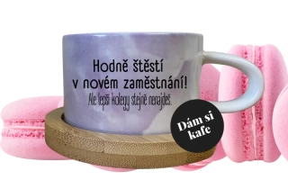 Šálek makronka fialová Hodně štěstí v novém zaměstnání 