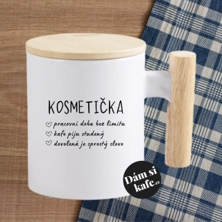 Keramický hrnek s dřevěným uchem a víčkem Kosmetička