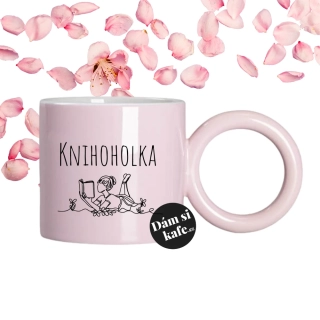 Růžový hrnek s velkým uchem Knihoholka