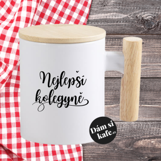 Keramický hrnek s dřevěným uchem a víčkem Nejlepší kolegyně