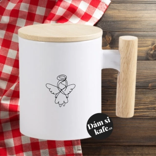 Keramický hrnek s dřevěným uchem a víčkem Andělíček