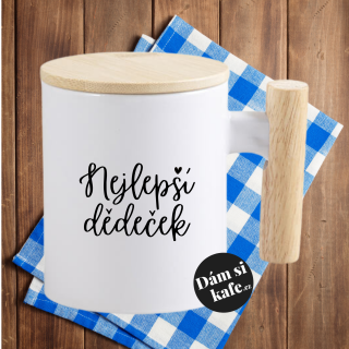 Keramický hrnek s dřevěným uchem a víčkem Nejlepší dědeček