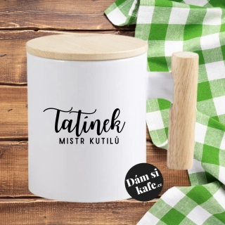 Keramický hrnek s dřevěným uchem a víčkem TATÍNEK mistr kutilů