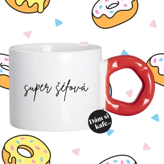 Hrnek Koblížek s koblihovým (donut) uchem Super šéfová