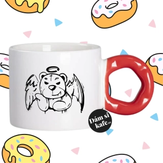 Hrnek Koblížek s koblihovým (donut) uchem Medvěd anděl & ďábel