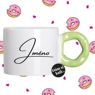 Hrnek Koblížek s koblihovým (donut) uchem se jménem