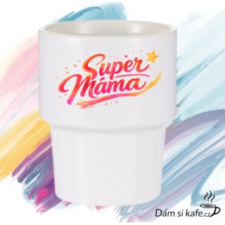 Designový keramický hrnek bez ucha „Super máma“ (360 ml)