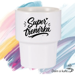 Designový keramický hrnek bez ucha „Super trenérka“ (360 ml)