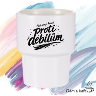 Designový keramický hrnek bez ucha „Ochranný hrnek proti debilům“ (360 ml)