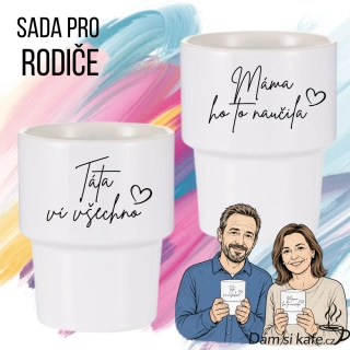 Dárková sada keramických hrnků bez ucha „Táta ví všechno & Máma ho to naučila“ (2 ks x 360 ml)