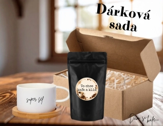 Dárková sada pro šéfovou – Makronkový šálek s podšálkem a ochucená zrnková káva